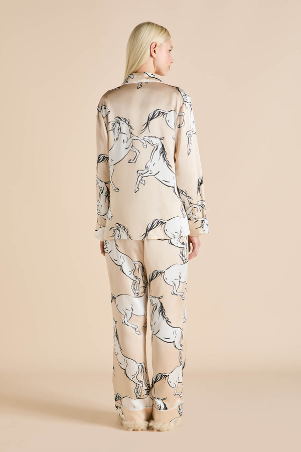 Olivia Von Halle Lila Clementine Caramel Horse Pajamas In Silk Satin Caramel