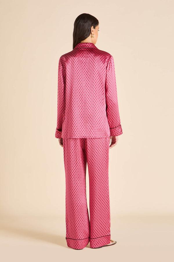 Olivia Von Halle Lila Dita Pink Geometric Pajamas In Silk Satin Pink
