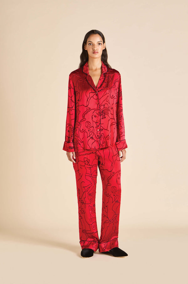 olivia von halle Lila Liaisons Red Figures Pajamas in Silk Devoré Red olivia von halle Lila Liaisons Red Figures Pajamas in Silk Devoré Red