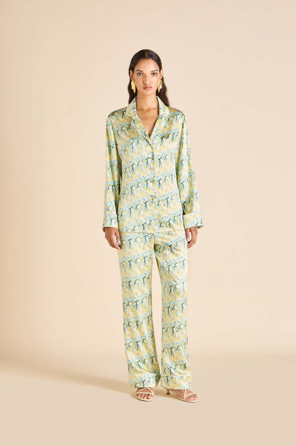 olivia von halle Lila Loulou Yellow Can-can Pajamas in Silk Satin Yellow