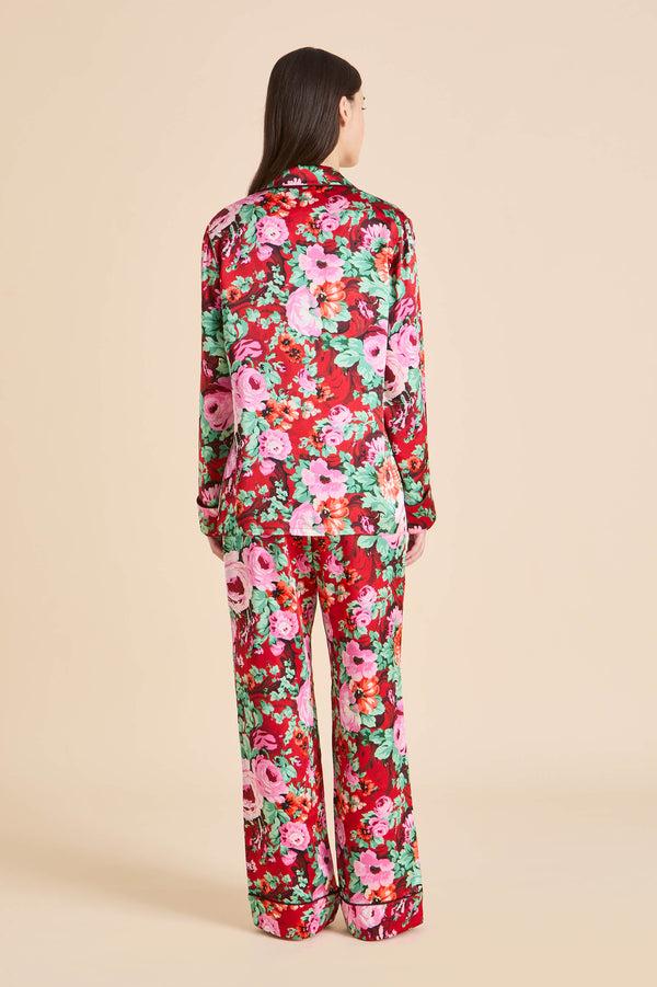 Olivia Von Halle Lila Moulin Red Floral Pajamas In Silk Satin Red