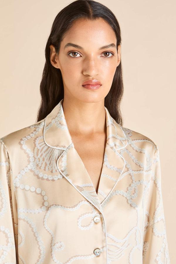 Olivia Von Halle Lila Pearl Pink Jewel Pajamas In Silk Satin Pink