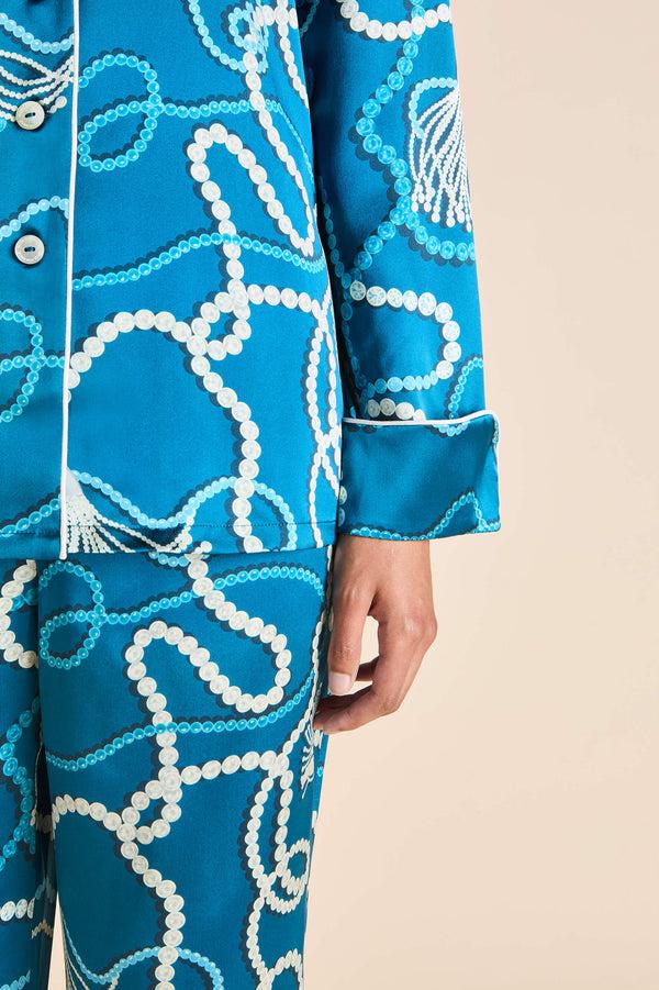 Olivia Von Halle Lila Periwinkle Blue Jewel Pajamas In Silk Satin Blue