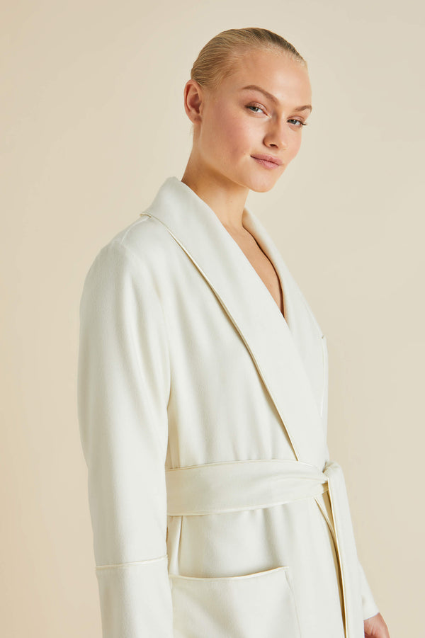 Olivia Von Halle Logan Aspen Ivory Robe In Cashmere Ivory