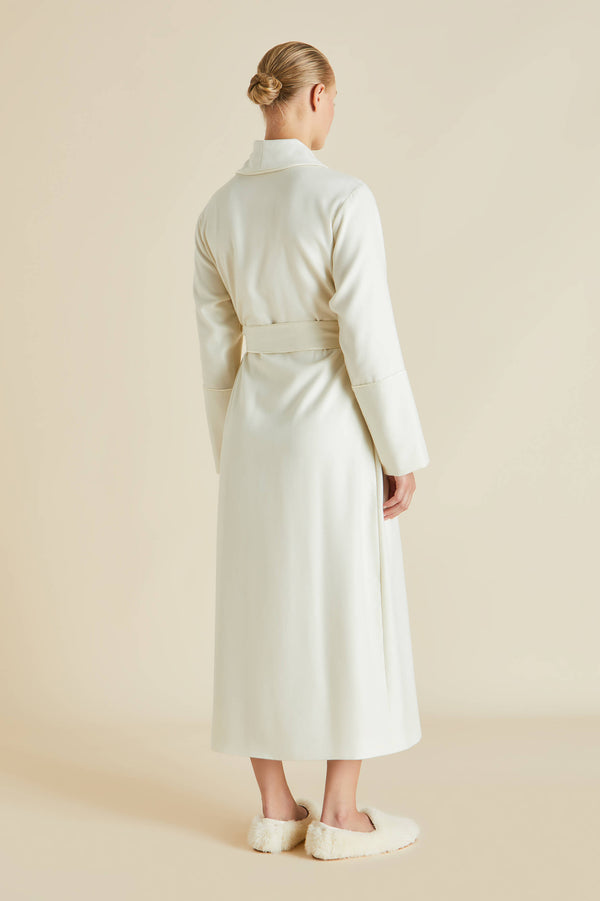 Olivia Von Halle Logan Aspen Ivory Robe In Cashmere Ivory