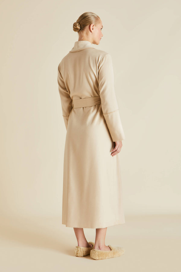 Olivia Von Halle Logan Muscat Beige Robe In Cashmere Beige