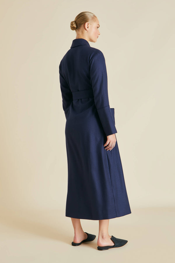 Olivia Von Halle Logan Osaka Navy Robe In Cashmere Navy