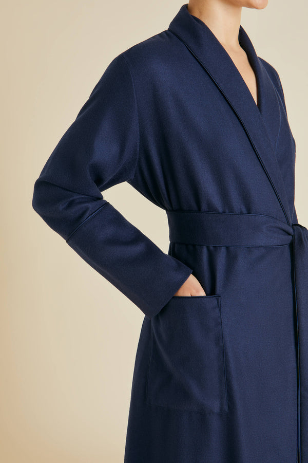 Olivia Von Halle Logan Osaka Navy Robe In Cashmere Navy