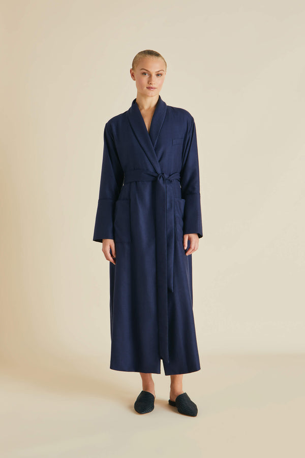 olivia von halle Logan Osaka Navy Robe in Cashmere Navy