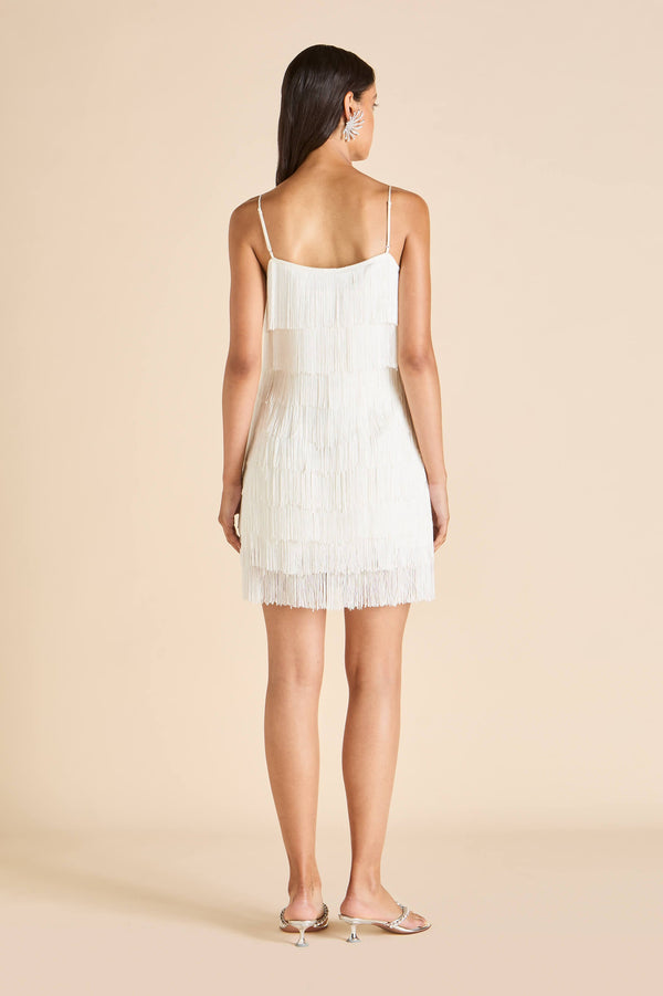 Olivia Von Halle Lola Vivienne Ivory Fringe Slip Dress In Silk Satin Ivory