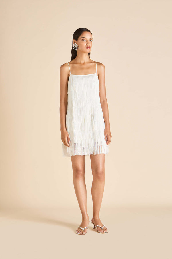 olivia von halle Lola Vivienne Ivory Fringe Slip Dress in Silk Satin Ivory olivia von halle Lola Vivienne Ivory Fringe Slip Dress in Silk Satin Ivory