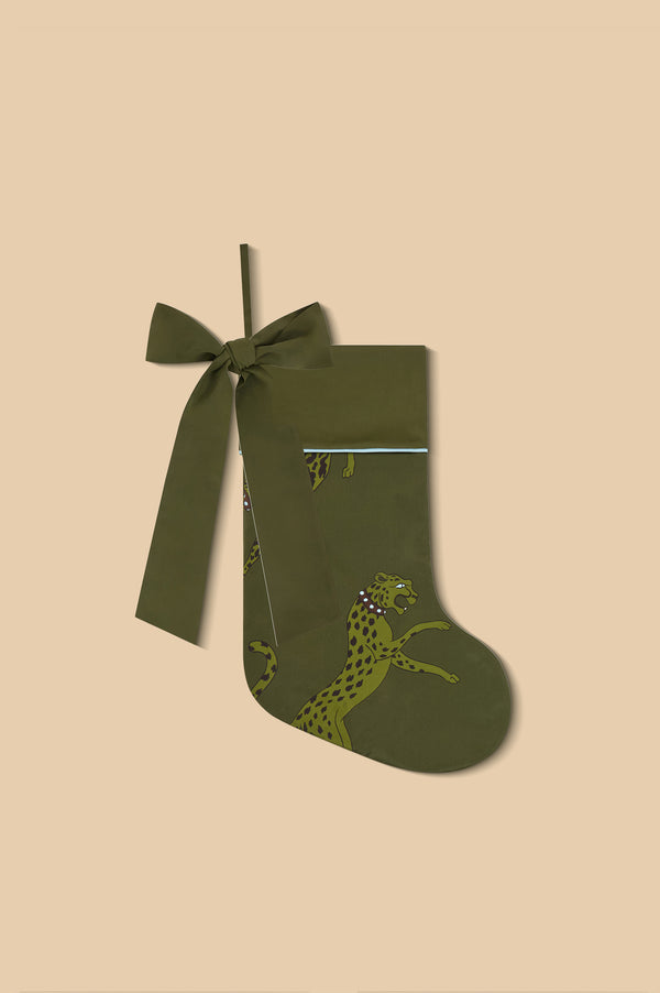 Olivia Von Halle Lumiere Cosmos Green Leopard Stocking In Silk Satin Green