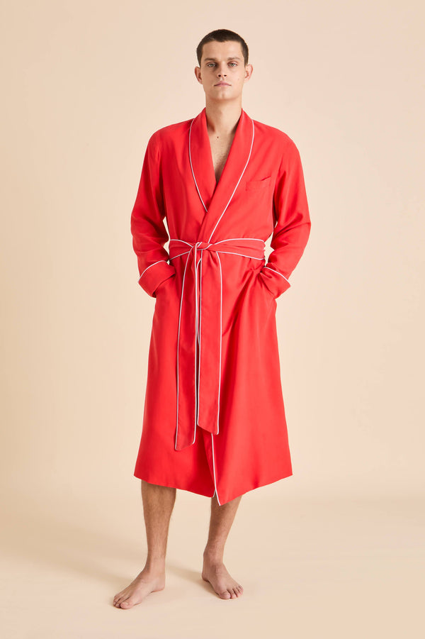 Olivia Von Halle Mescal Crimson Red Robe In Sandwashed Silk Red
