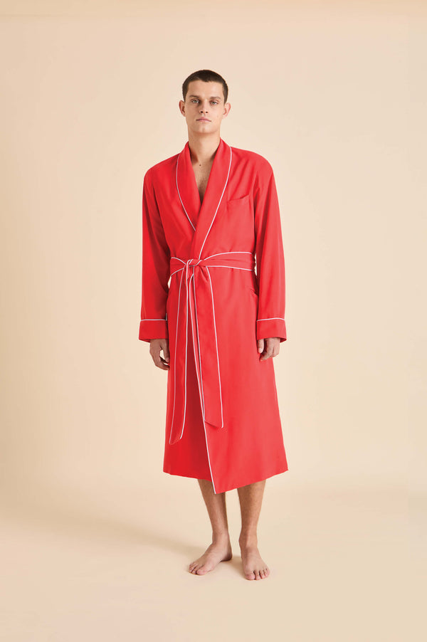 olivia von halle Mescal Crimson Red Robe in Sandwashed Silk Red olivia von halle Mescal Crimson Red Robe in Sandwashed Silk Red