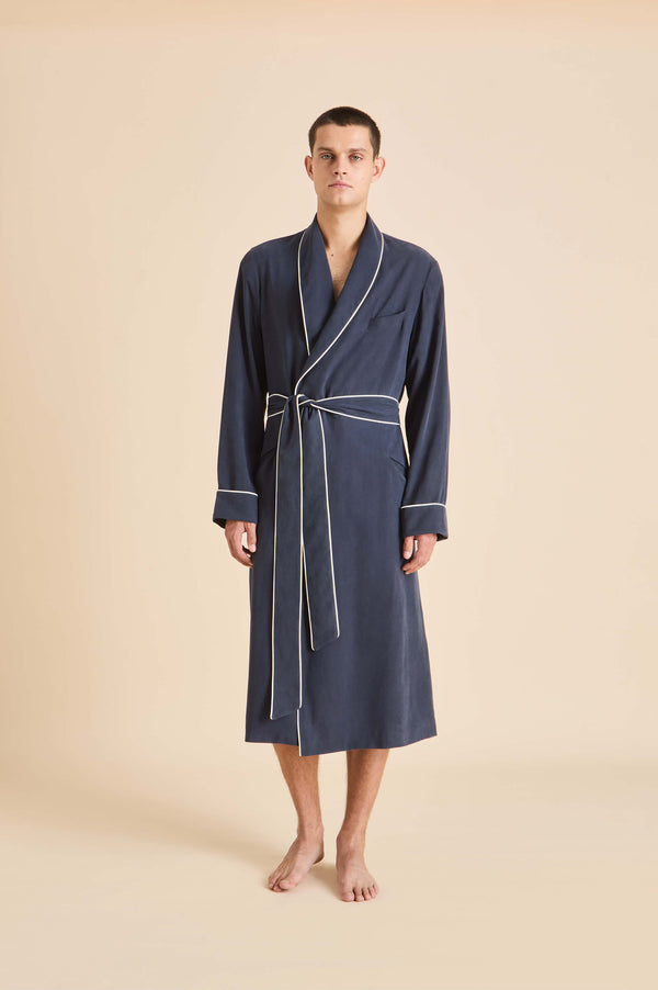olivia von halle Mescal Navy Robe in Sandwashed Silk Navy olivia von halle Mescal Navy Robe in Sandwashed Silk Navy