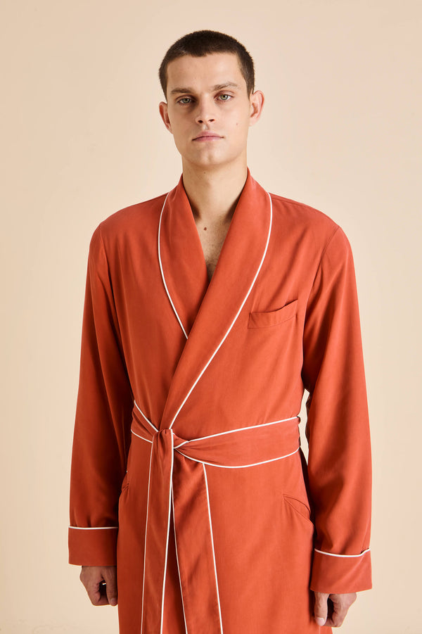 Olivia Von Halle Mescal Rust Robe In Sandwashed Silk Rust