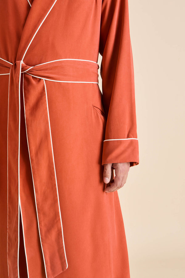 Olivia Von Halle Mescal Rust Robe In Sandwashed Silk Rust