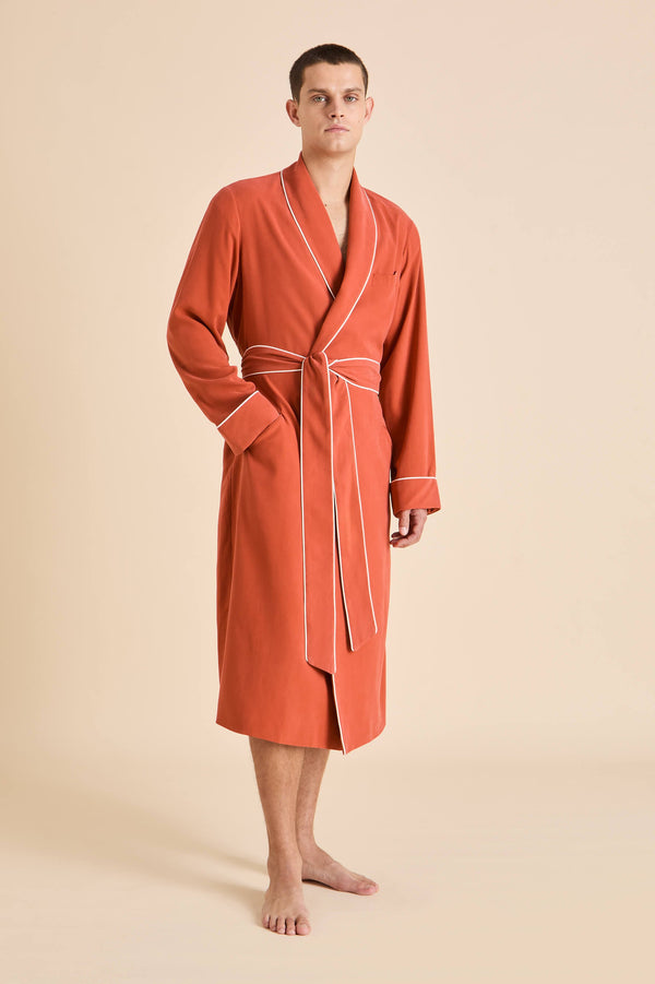 Olivia Von Halle Mescal Rust Robe In Sandwashed Silk Rust