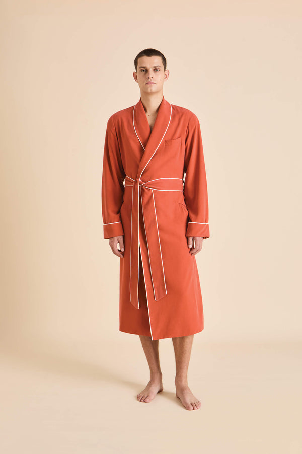 olivia von halle Mescal Rust Robe in Sandwashed Silk Rust olivia von halle Mescal Rust Robe in Sandwashed Silk Rust