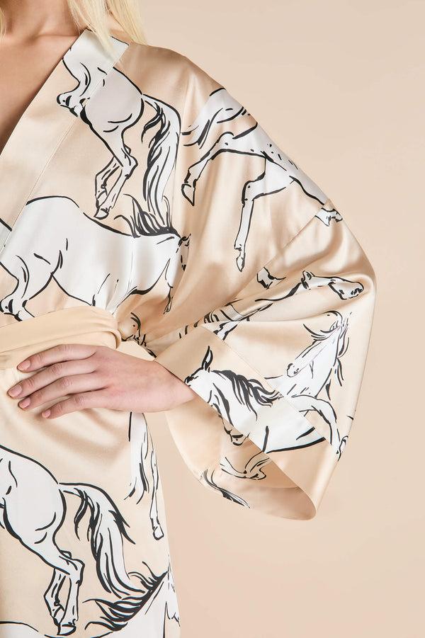 Olivia Von Halle Mimi Clementine Caramel Horse Robe In Silk Satin Caramel