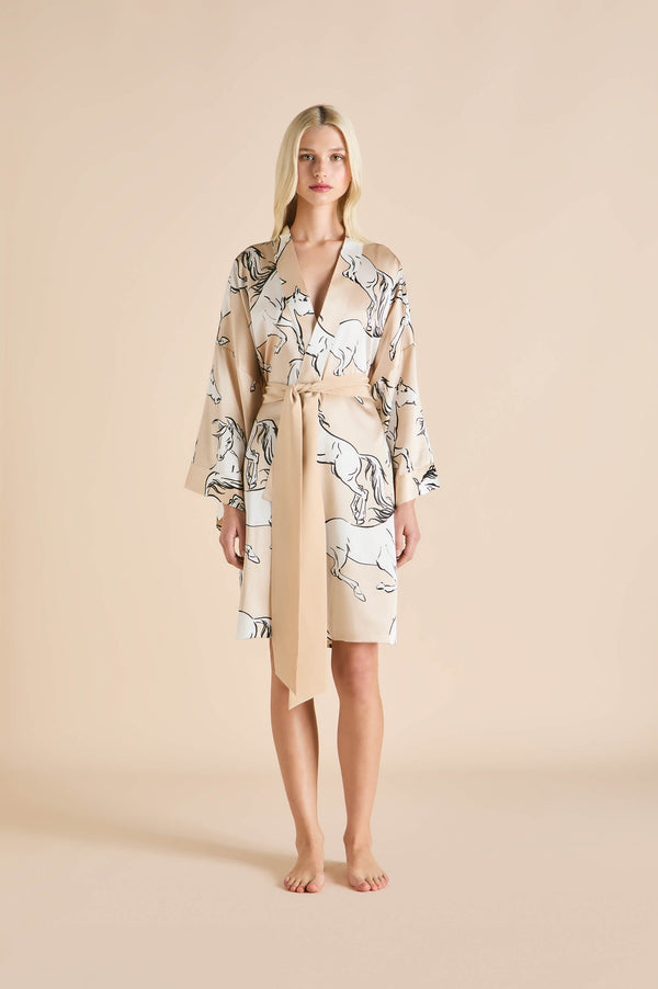 olivia von halle Mimi Clementine Caramel Horse Robe in Silk Satin Caramel