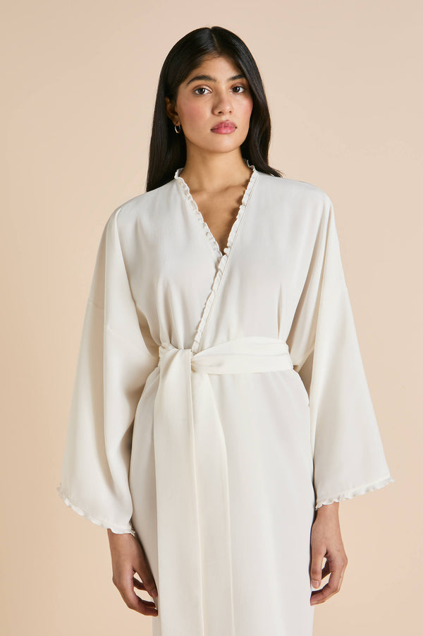 Olivia Von Halle Mimi Ivory Frilled Robe In Silk Crêpe De Chine Ivory
