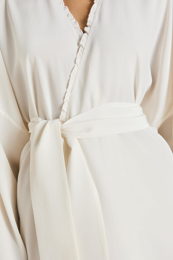 Olivia Von Halle Mimi Ivory Frilled Robe In Silk Crêpe De Chine Ivory