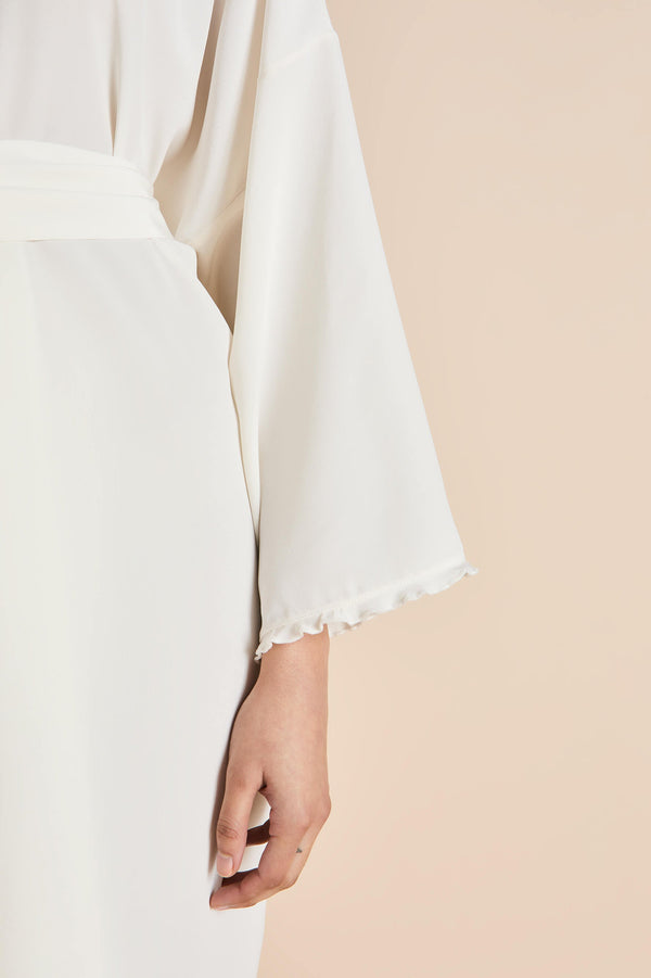 Olivia Von Halle Mimi Ivory Frilled Robe In Silk Crêpe De Chine Ivory