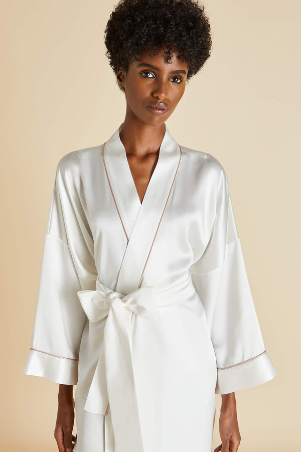 Olivia Von Halle Mimi Ivory Oyster Robe In Silk Satin Ivory