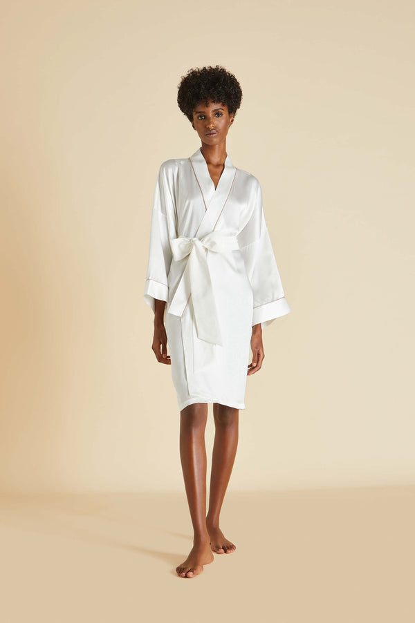 olivia von halle Mimi Ivory Oyster Robe in Silk Satin Ivory