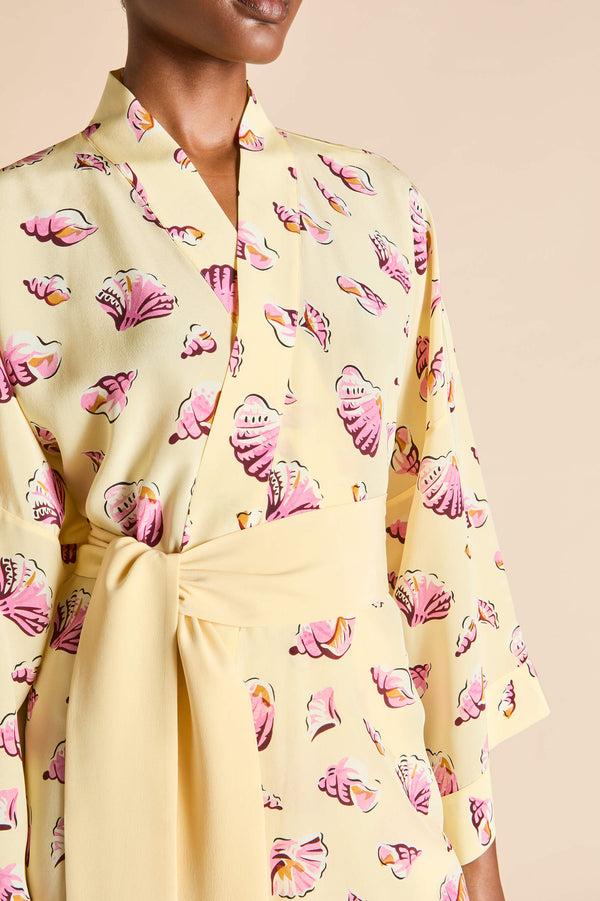 Olivia Von Halle Mimi Junonia Yellow Seashell Robe In Silk Crêpe De Chine Yellow