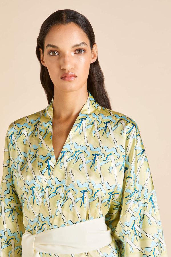 Olivia Von Halle Mimi Loulou Yellow Can-can Robe In Silk Satin Yellow