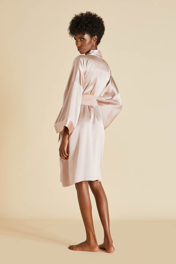 Olivia Von Halle Mimi Oyster Ivory Robe In Silk Satin Oyster