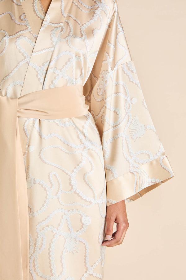 Olivia Von Halle Mimi Pearl Pink Jewel Robe In Silk Satin Pink