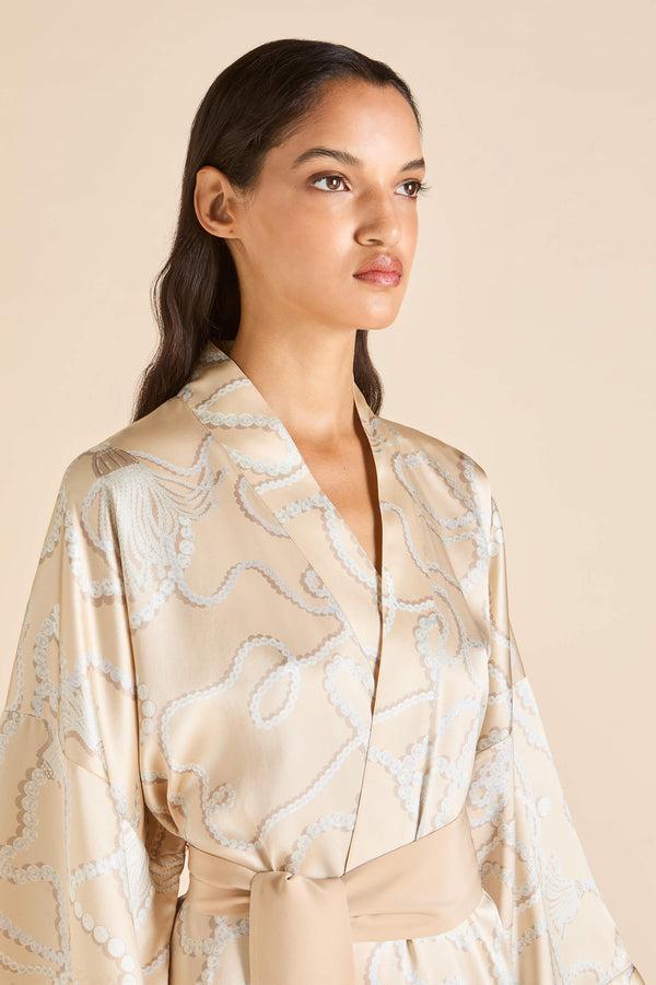 Olivia Von Halle Mimi Pearl Pink Jewel Robe In Silk Satin Pink