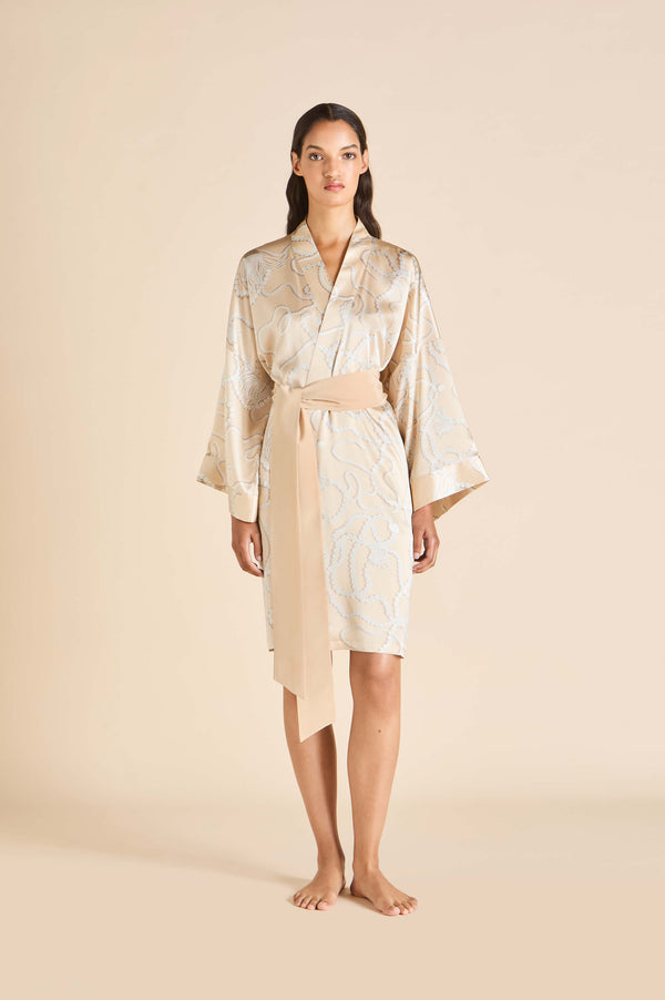 olivia von halle Mimi Pearl Pink Jewel Robe in Silk Satin Pink