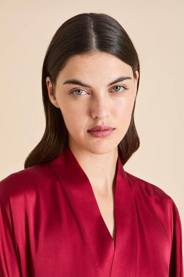Olivia Von Halle Mimi Russet Red Robe In Silk Satin Red