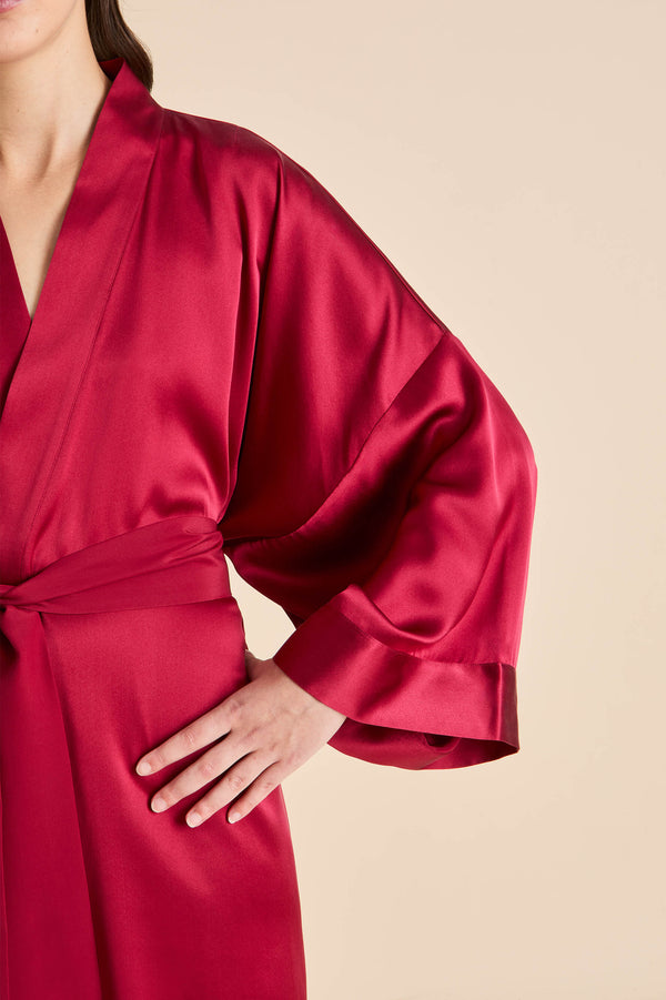 Olivia Von Halle Mimi Russet Red Robe In Silk Satin Red