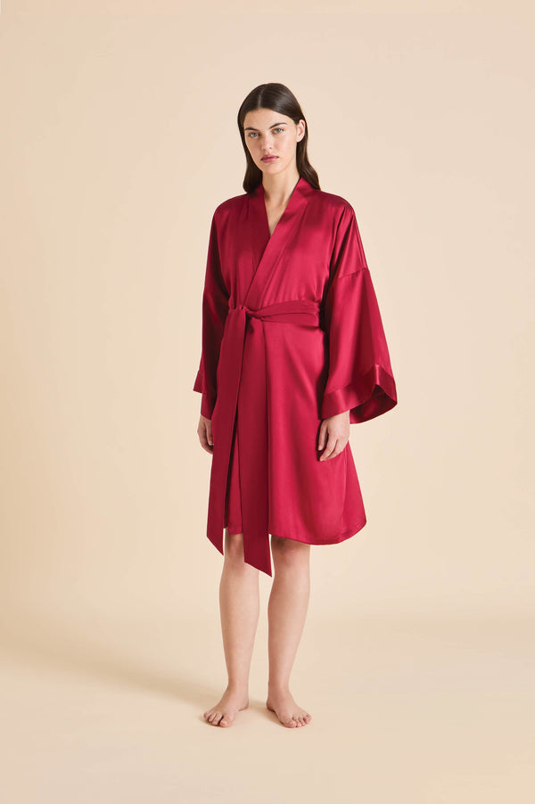 olivia von halle Mimi Russet Red Robe in Silk Satin Red