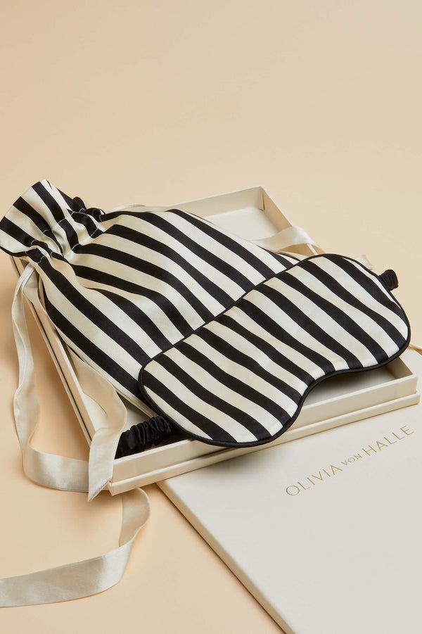 Olivia Von Halle Nika Black And Ivory Eye Mask In Silk Satin Black