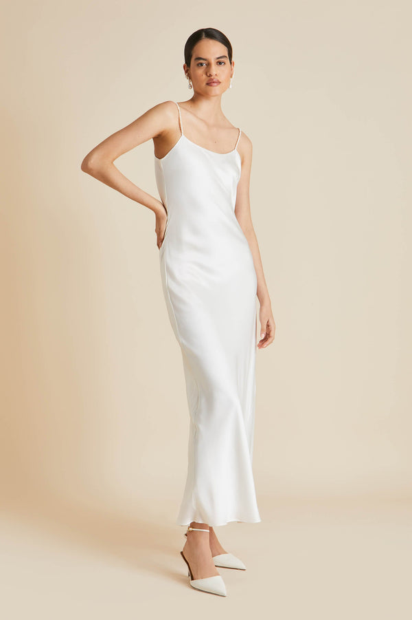 Olivia Von Halle Olympia Ivory Pearl Slip Dress In Silk Satin Ivory