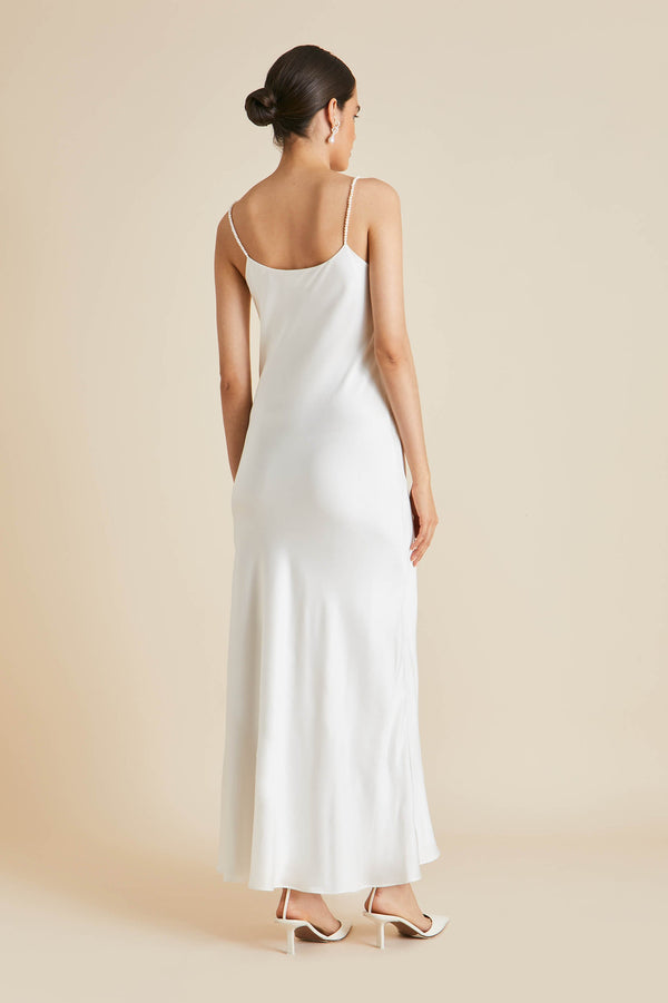 Olivia Von Halle Olympia Ivory Pearl Slip Dress In Silk Satin Ivory