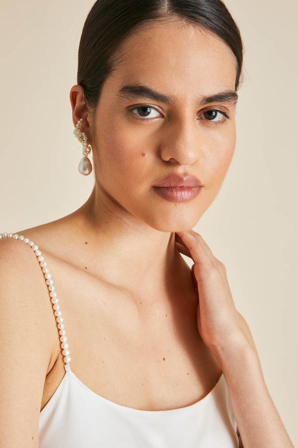 Olivia Von Halle Olympia Ivory Pearl Slip Dress In Silk Satin Ivory