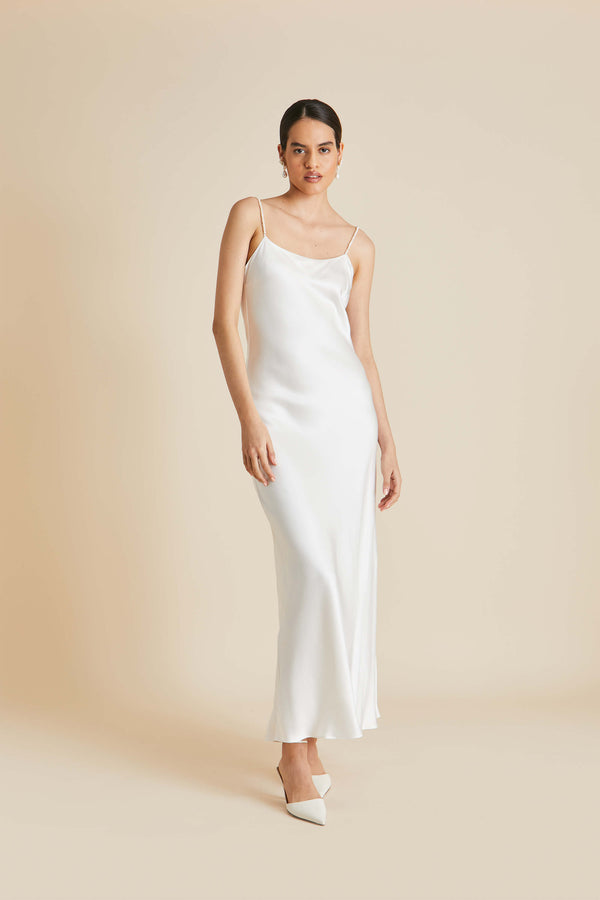 olivia von halle Olympia Ivory Pearl Slip Dress in Silk Satin Ivory