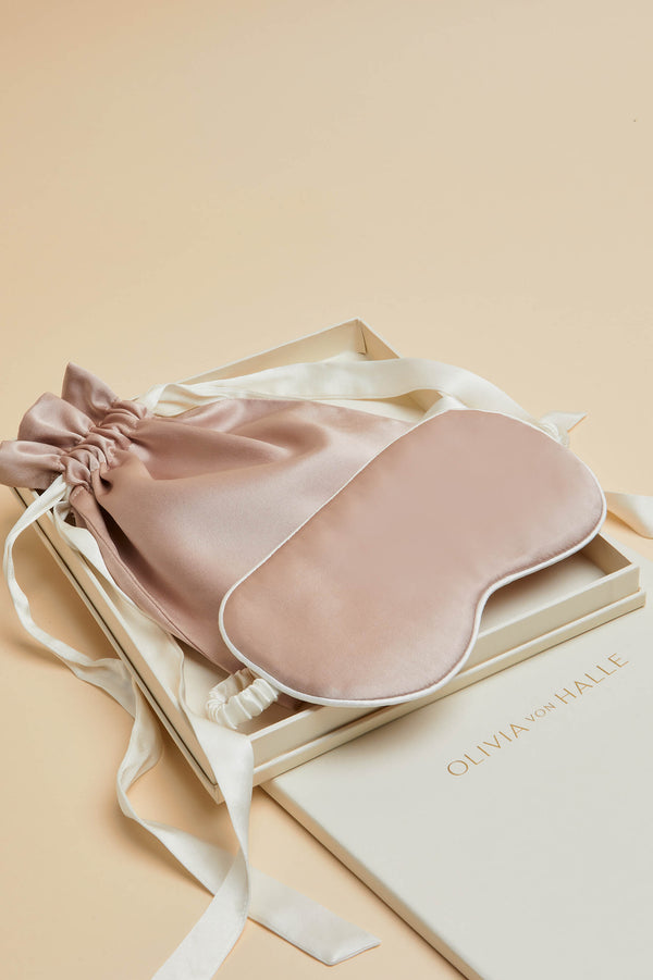 Olivia Von Halle Oyster Ivory Eye Mask In Silk Satin Oyster