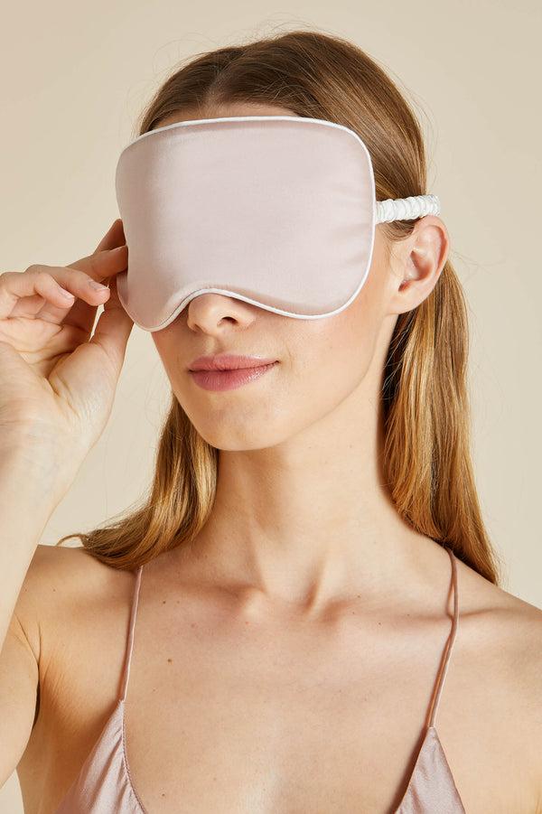Olivia Von Halle Oyster Ivory Eye Mask In Silk Satin Oyster