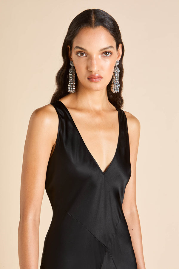 Olivia Von Halle Paloma Jet Black Dress In Silk Satin Black