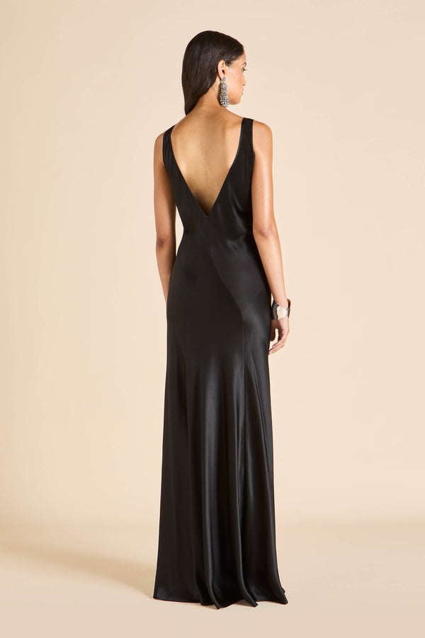 Olivia Von Halle Paloma Jet Black Dress In Silk Satin Black