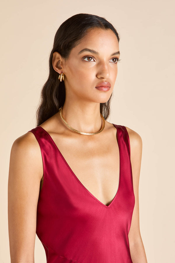 Olivia Von Halle Paloma Russet Red Dress In Silk Satin Red