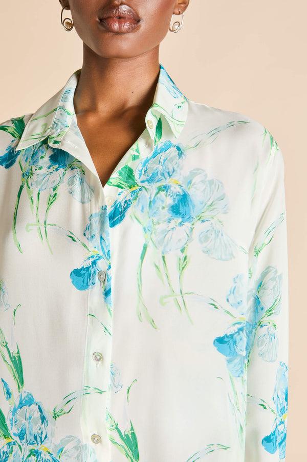 Olivia Von Halle Phoebe Samphire Ivory Floral Shirt Dress In Silk-Chiffon Ivory